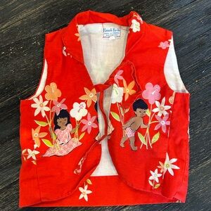 Red Floral Vest with Child Motif